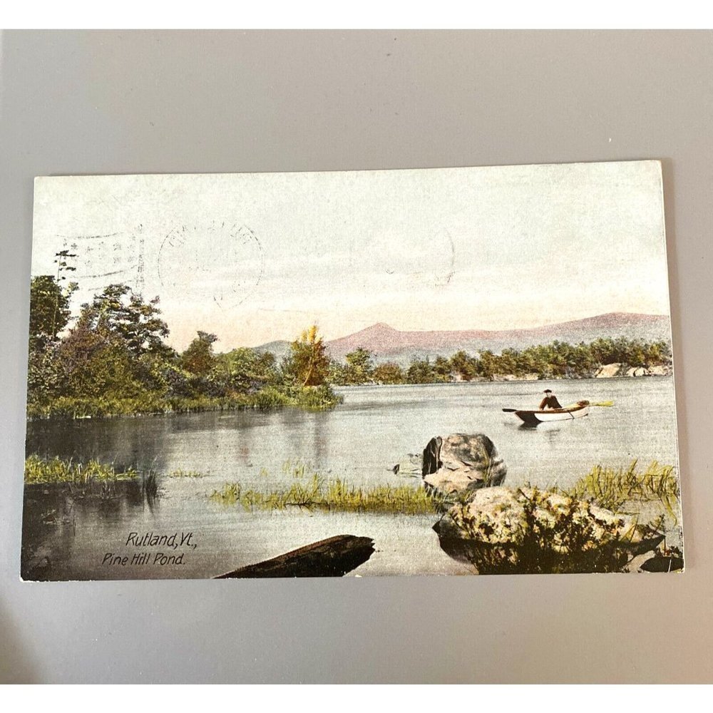 VTG Pine Hill Pond Rutland VT 1907 Postcard 1c John Smith Stamp postmarked VT
